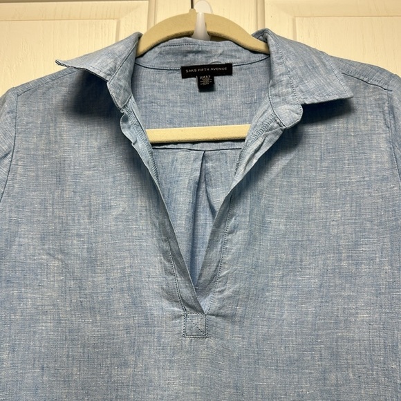SAKS FIFTH AVENUE 💯 Linen Blue Shirt Dress Sz XSmall - Picture 4 of 9